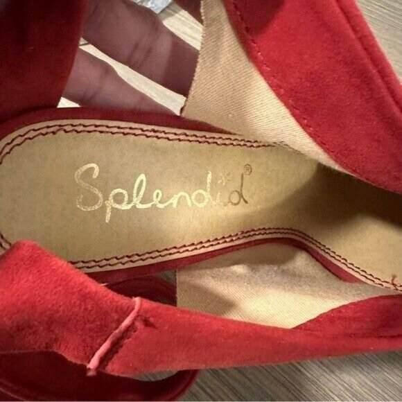 Splendid Navarro Red Suede Ankle Lace Up Peep Toe  Wrap Suede Heeled Sandals 7.5 - Picture 6 of 12